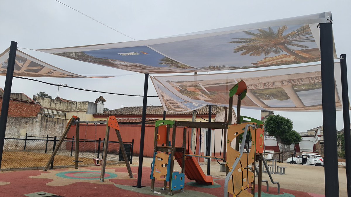 desarrollominas's tweet photo. Instalados las lonas del  #MUSEOAEREO #VillanuevadelRioyMinasParaVivir en los Parques Infantiles, accion del  #plancontigo  segunda edición, línea 12, subvencionado por @DIPUSEVI además de sombra #difunderecursoslocales @laura_tinajero @Patrindustrial @prodetur https://t.co/D2xIsDCrGZ