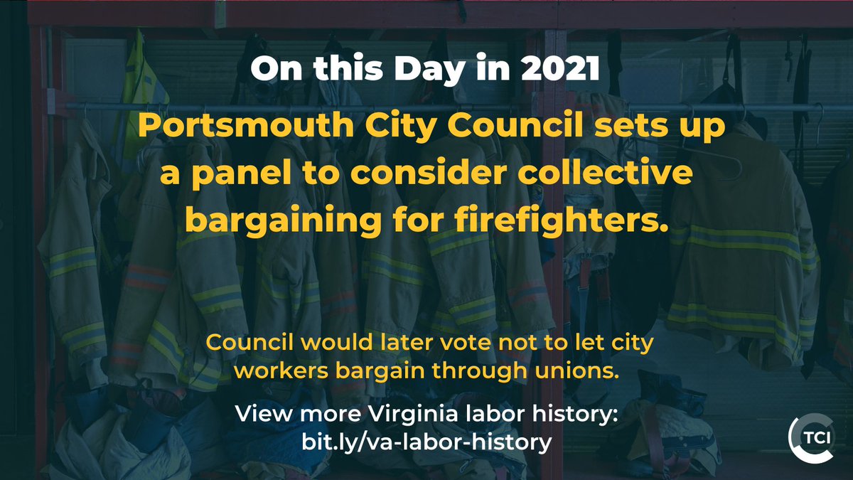 TCIFiscal's tweet photo. Local public employees have been advocating for local gov'ts to allow #CollectiveBargaining — shown to improve wages, working conditions & retention.
But there's a ways to go to make sure folks across #Virginia have a voice on the job.
#VaLaborHistory
https://t.co/0NrJwIKAh1 https://t.co/6NrZ42IZEJ