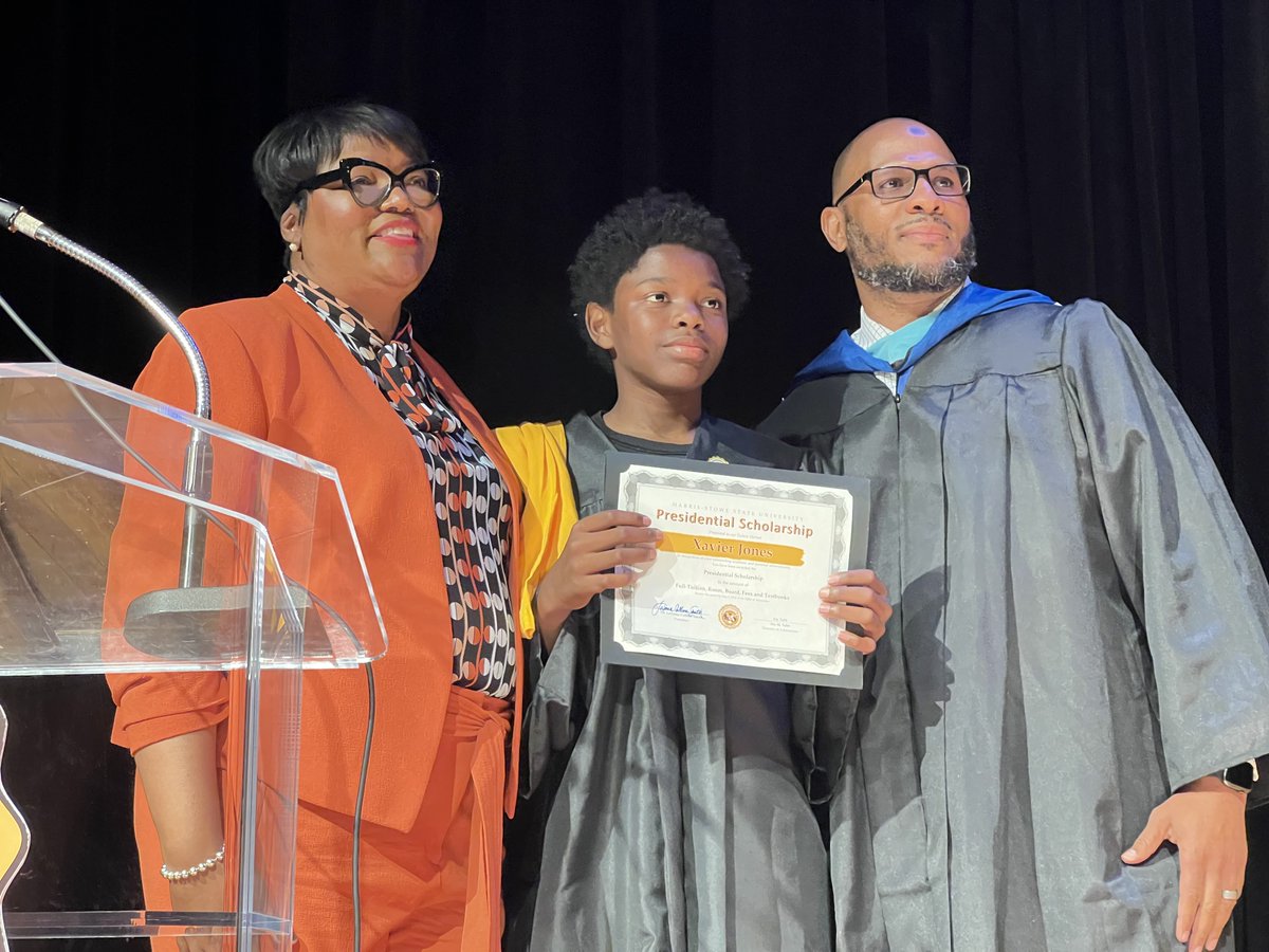 'From a determined walk to an inspiring journey! Yeatman Middle School student Xavier Jones walked 2 hours to his promotion ceremony. Moved by his dedication, HSSU President Dr. LaTonia Collins Smith offered him a Presidential scholarship. #Perseverance #EducationMatters #HSSU