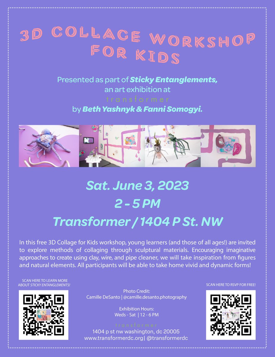 transformerDC's tweet photo. RSVP now for our 3D COLLAGE WORKSHOP FOR KIDS on Sat. June 3 | 2-5PM! Program presented as part of Sticky Entanglements, an art exhibition at Transformer by Beth Yashnyk &amp; Fanni Somogyi.
https://t.co/7YUrTMCK9O https://t.co/u16AVvIgzq