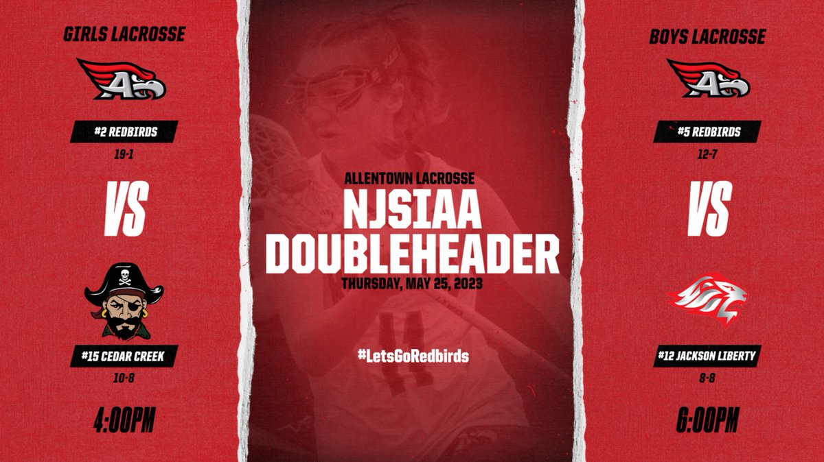 ATownRedbirds's tweet photo. ๐ฅ@NJSIAA SJ2 Lacrosse Doubleheader today @ AHS!
GLax vs Cedar Creek 4pm
BLax vs Jackson Liberty 6pm
#letsgoredbirds
@pae_allentownhs @ufrsdsuper @AHSRedbirdsGLAX @AllentownLax https://t.co/JLfglIXjd0