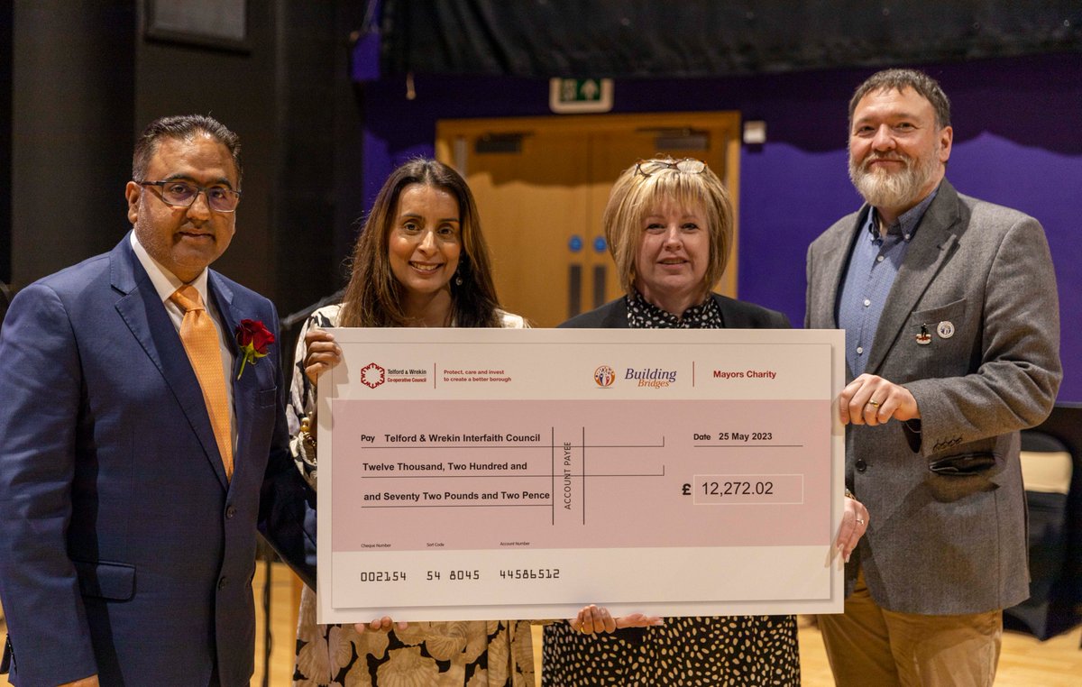Telford & Wrekin Council (@telfordwrekin) on Twitter photo <a href="/CllrRajMehta/">Cllr Raj Mehta IoL</a> thanked the full council and residents of the borough for their support over the last twelve months, and presented a cheque for £13,272, raised through his Mayor’s Charity Appeal to Trustees of Telford and Wrekin Interfaith Council. <a href="/CllrRajMehta/">Cllr Raj Mehta IoL</a> thanked the full council and residents of the borough for their support over the last twelve months, and presented a cheque for £13,272, raised through his Mayor’s Charity Appeal to Trustees of Telford and Wrekin Interfaith Council.