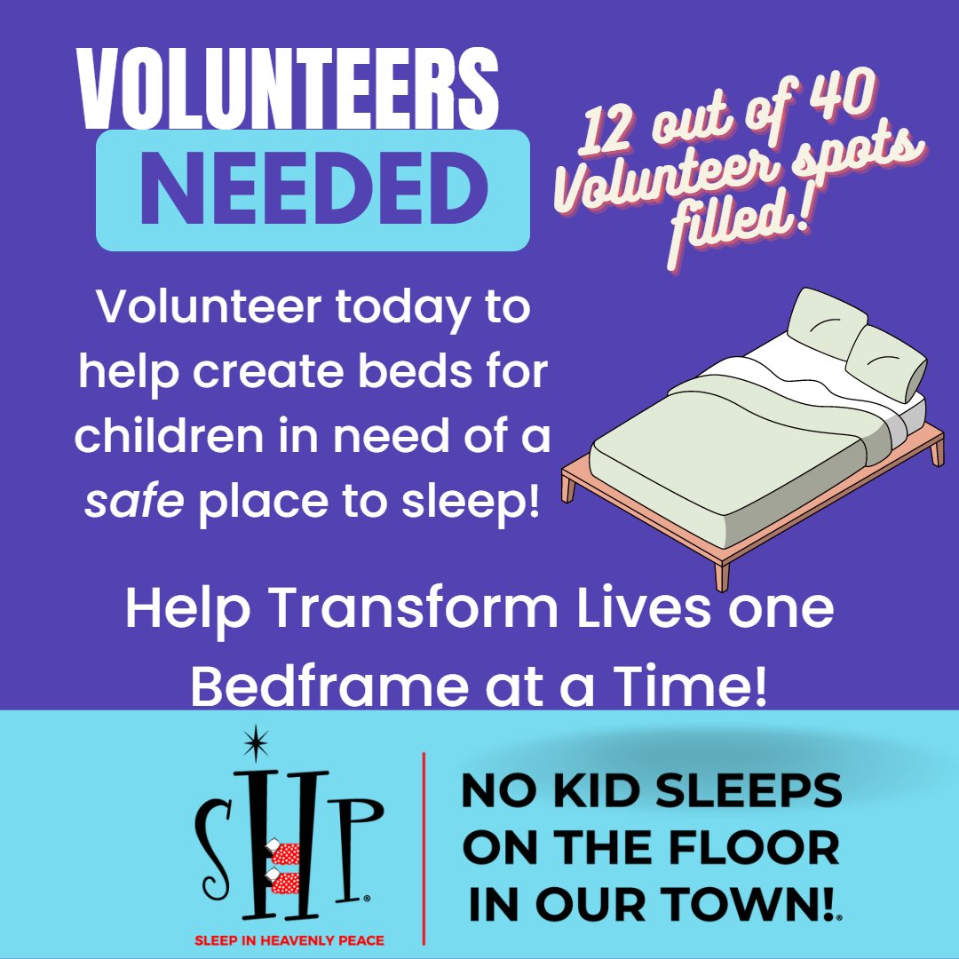 🛠⚒ Edgerton Chapter of Sleep in Heavenly Peace needs volunteers for the Community Bed Build. Help provide free beds to qualifying families. No Experience Necessary! Children Welcome! 
BUILD,GIVE,SLEEP
Learn more and sign up at edgertonoutreach.org/news/shp-commu… #LiveUnited @ShpBeds