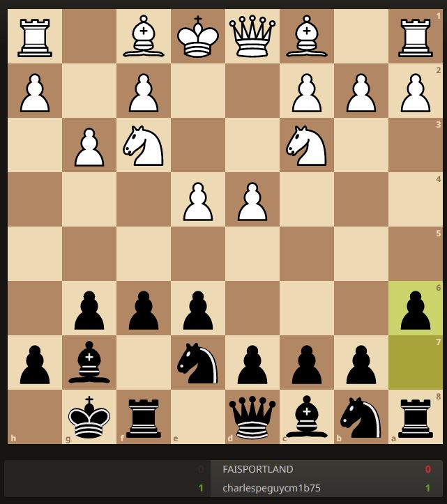 Bonjour <a href="/CM1B_Peguy/">Les CM1 B de Péguy📝</a>
Nous déplaçons notre pion ♟️de a7 à a6. Happy Friday!📷 #Partie #QuotiChess <a href="/QuotiChess/">QuotiChess 🐘</a>