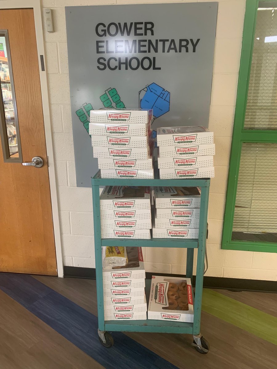 gowerpto's tweet photo. We delivered 60 dozen donuts to the students and staff today! Thanks again to our parents for sponsoring this party for the whole school! https://t.co/hd0DXWXaMm
