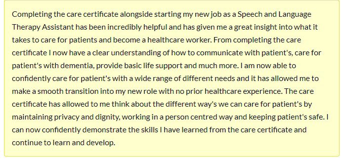 Reflection below just shows how transferable the Care Certificate is, I’ve been very privileged to work with some amazing #WeareHCSWs