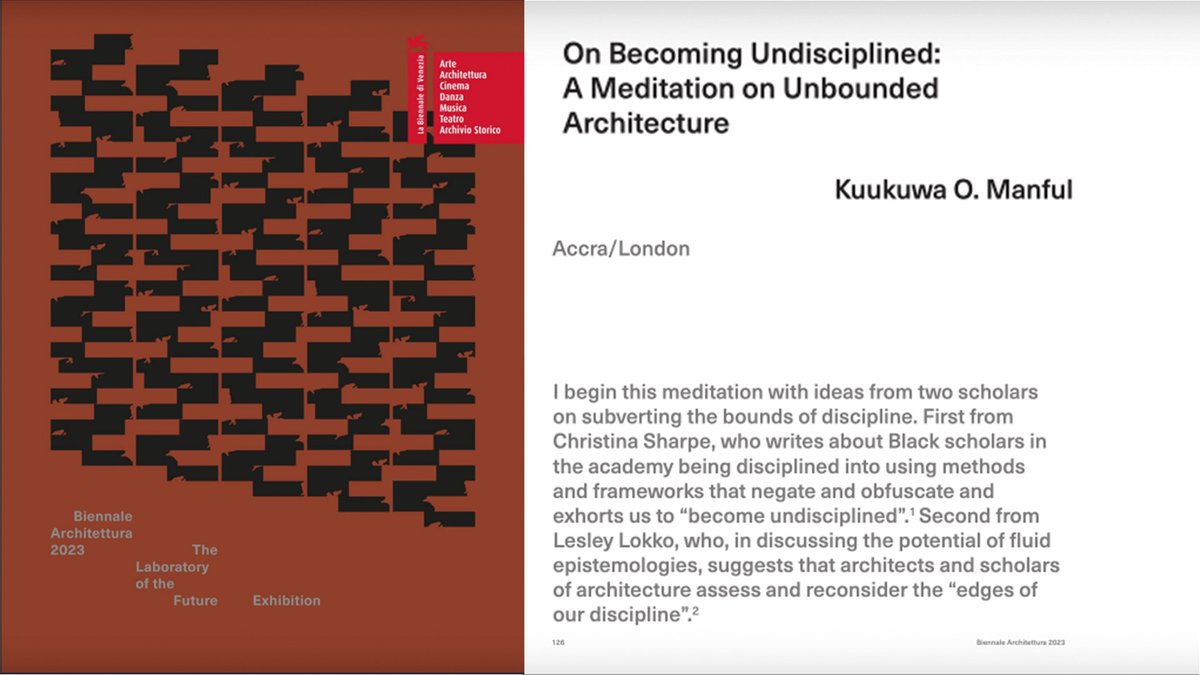 I’ve got two related essays out - ff invitations to think along and with Lesley Lokko’s Laboratory of the Future: 1. For @ConversationUK, I reflect on Tropical Modernism in Ghana, & 2. For the Catalogue of @la_Biennale, I meditate on architecture being/becoming undisciplined.