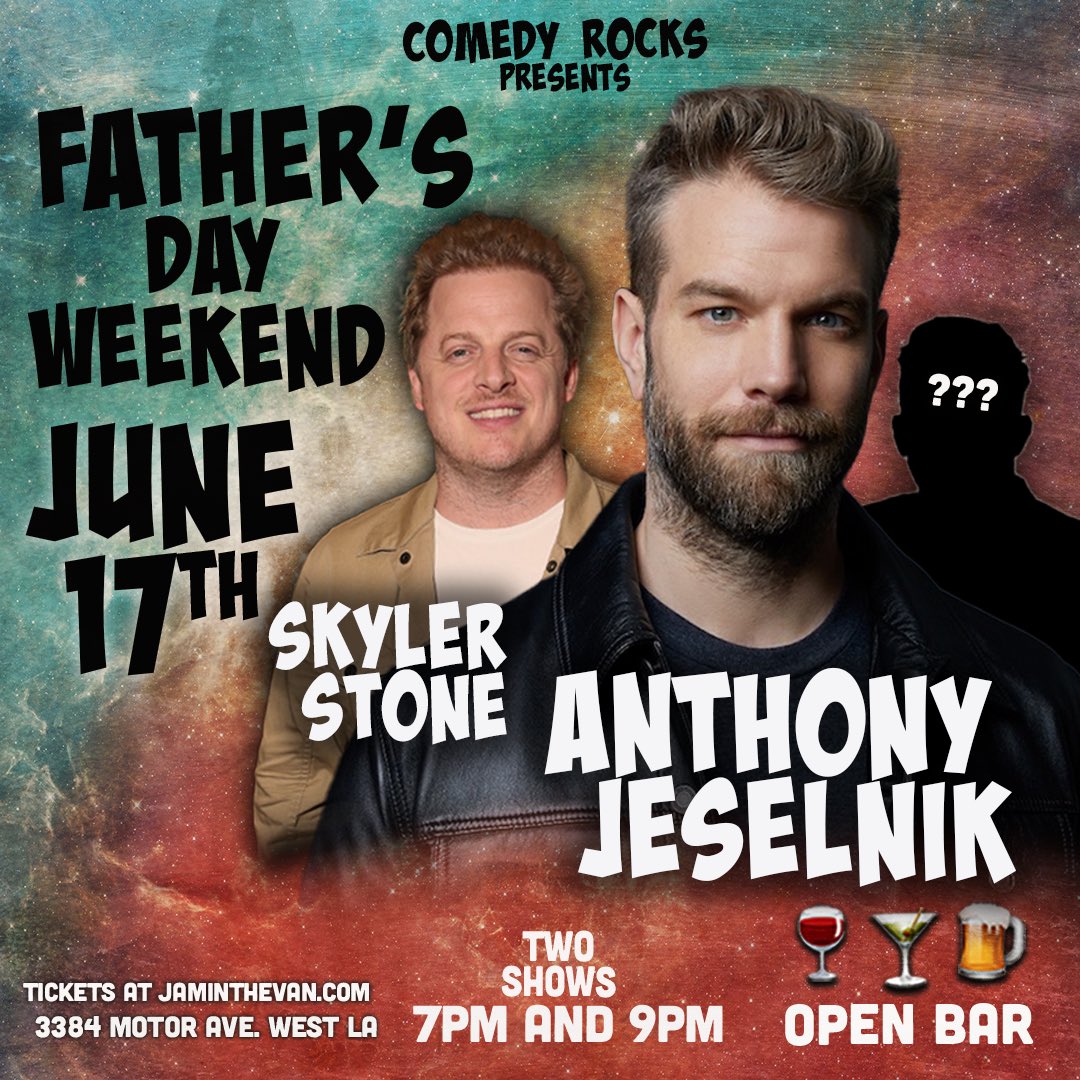 Jaminthevan's tweet photo. @anthonyjeselnik returns to #jaminthevan in #culvercity for @theskylerstone's #comedyrocks #openbar #standupcomedy show in #culvercity #losangeles with a MYSTERY GUESTโผ๏ธ ๐ถ๐ Act FAST, this will SELL OUT! Tickets at https://t.co/IMEaRgkD0y #comedy #skylerstone #anthonyjeselnik https://t.co/FvJLZcxHLS