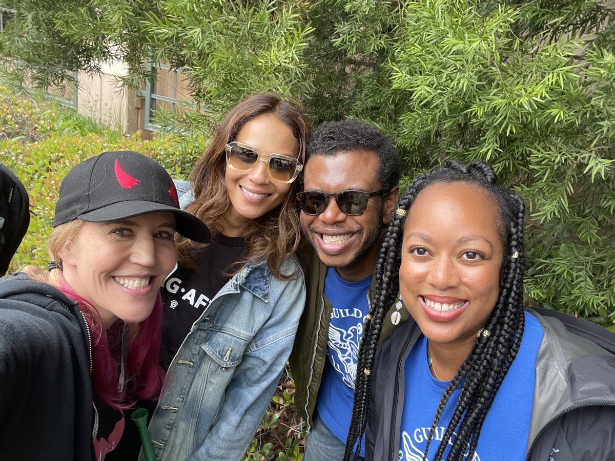 Lucifer Day on the strike lines!😈❤️ So happy to see these beautiful faces in one place again. Sad it has to be under these circumstances. C’mon AMPTP, we just want to be respected, appreciated and fairly compensated for what we ALL bring to the table. #wgaunionstrong💪 #lucifer