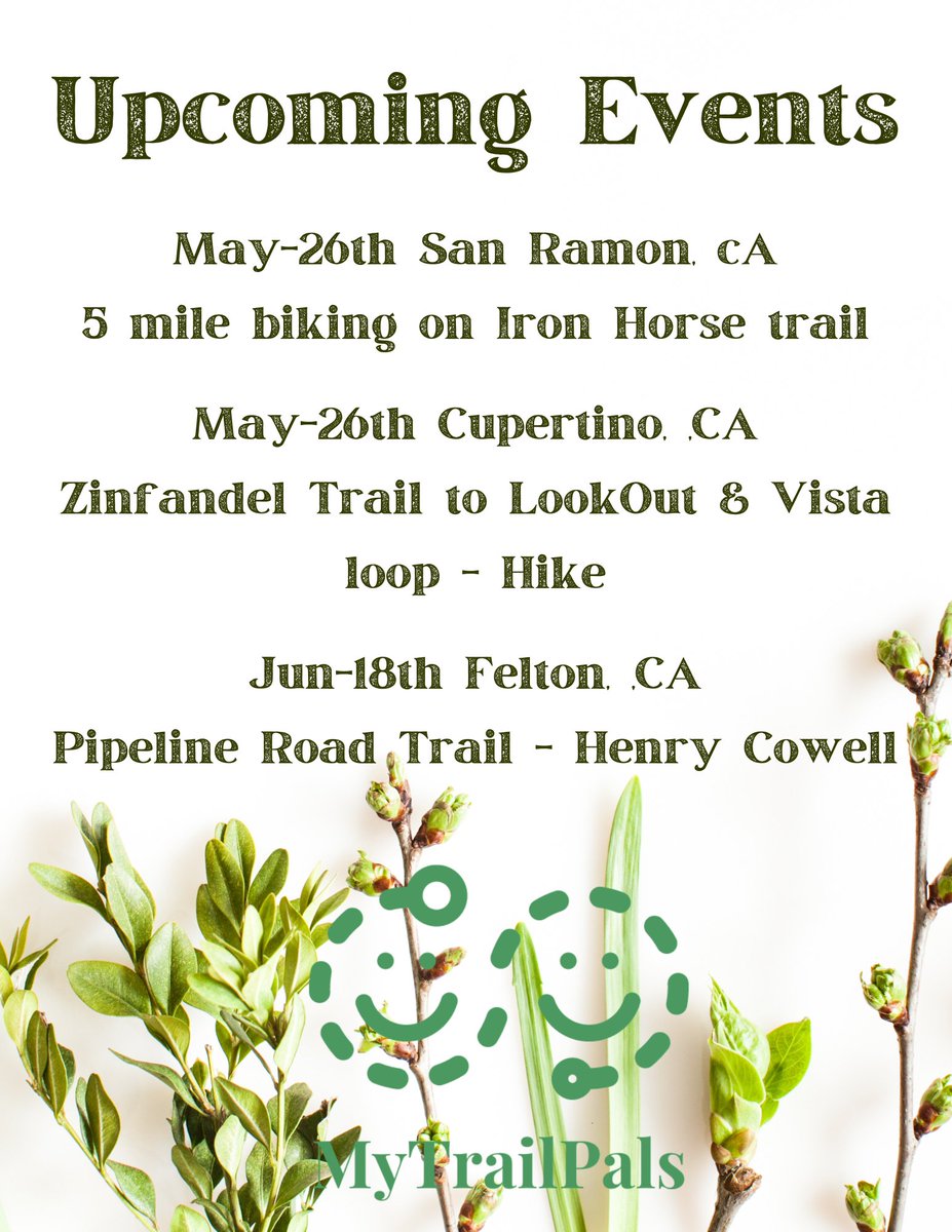 MyTrailPals's tweet photo. Join your trail pals for these upcoming outdoor community events. For details and RSVP download MyTrailPals from App Store or play store
#nature #outdoors #wellness #community https://t.co/ka0qm7qCGU