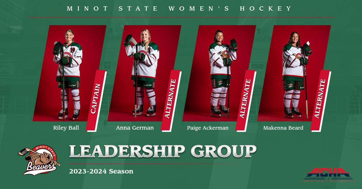 Introducing our Leadership Group for the 2023-2024 season!

Captain: Riley Ball

Alternate Captains: Anna German, Paige Ackerman, &amp; Makenna Beard

#BuildTheDam
