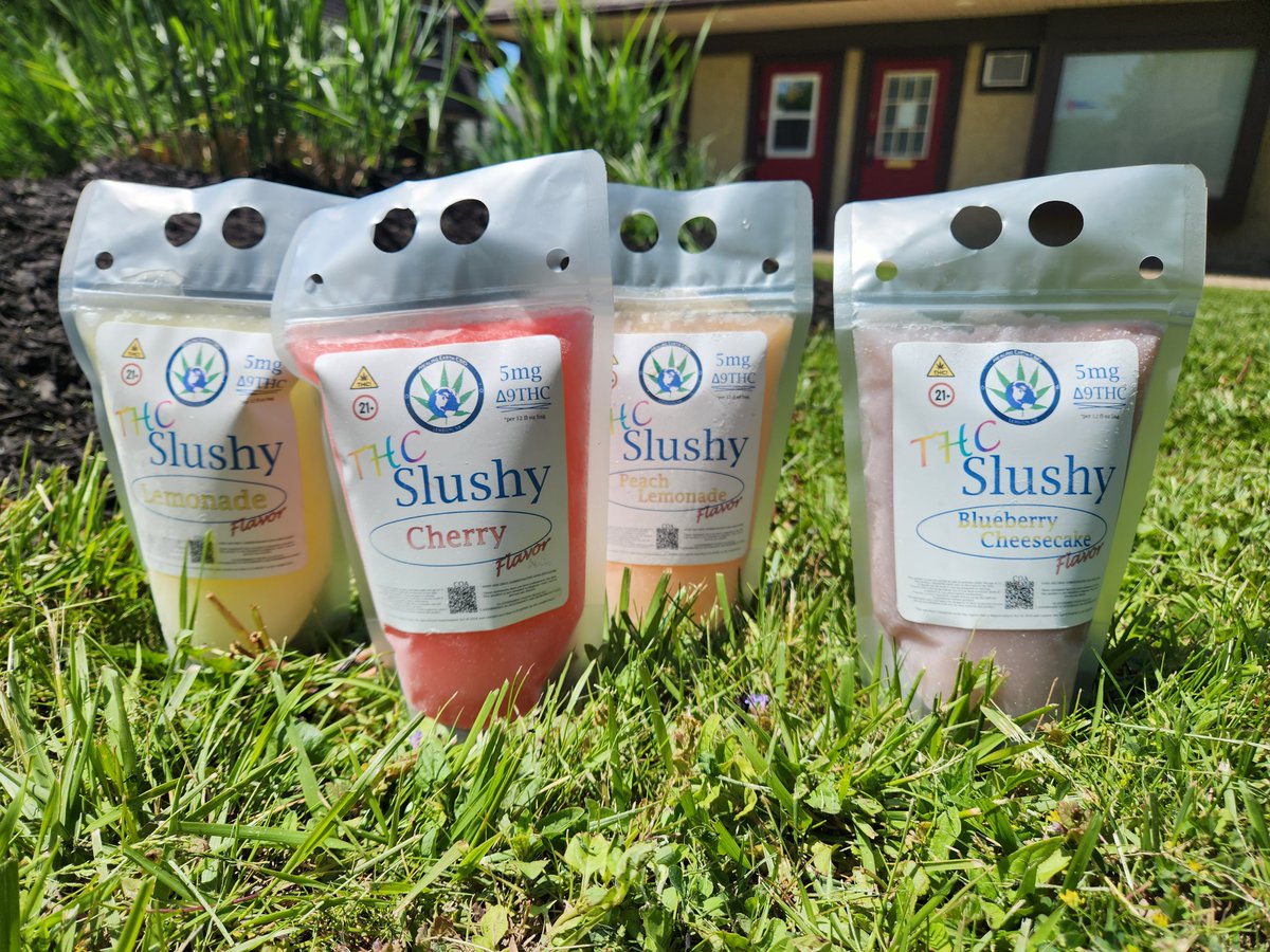 HealingEarthCBD's tweet photo. NEW! For #MemorialDay &amp; #summer. 5mg Δ9THC Slushies in 4 delicious flavors. *All products comply with the Agricultural Improvement Act of 2018 &amp; contain less than 0.3% Δ9THC by dry weight basis. #cbd #hemp #thclife #blueberry #cheesecake #cherry #lemonade #peach #boozefree #Buzz https://t.co/n8AK6BbSfj