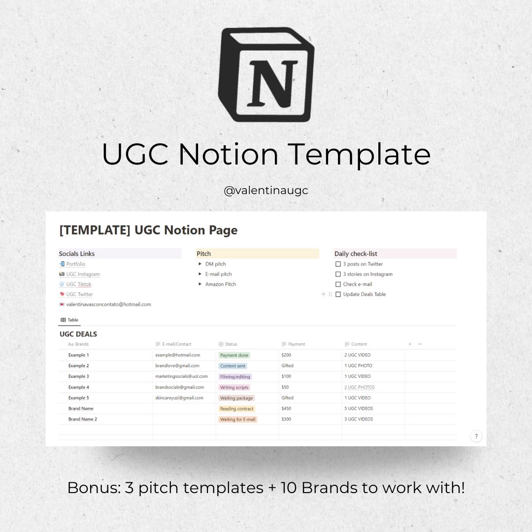 valentinaugcc's tweet image. I finally decided to share with you my UGC Notion Template! 🤍

I use it every single day to keep myself organized with my deals and avoid burnouts 

snipfeed.co/valentinaugc

#ugccreator #ugc #notion #ugctemplate #notiontemplate
