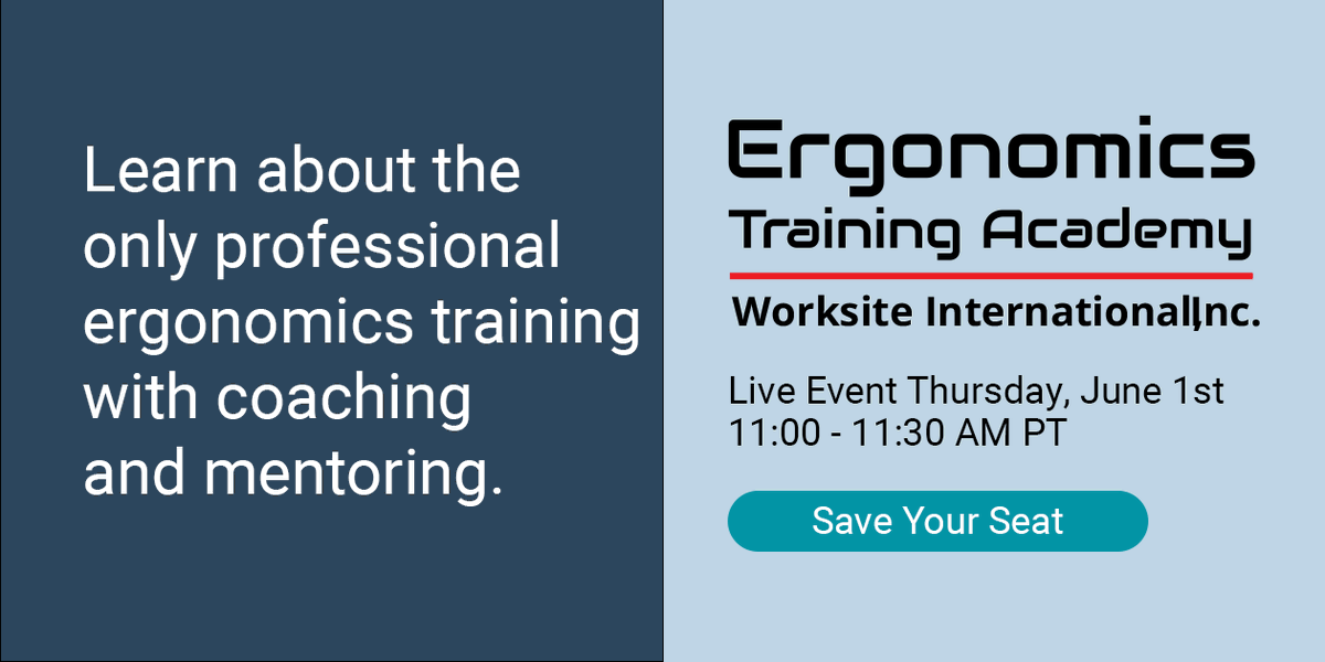 ErgoAli's tweet photo. To improve employee health and productivity, every employer needs a certified ergonomics specialist. Join me June 1st for our Ergonomics Academy open house and learn why this is critical for today's workforce.

Register here: https://t.co/3HTISmS7u2 https://t.co/nThRvb9kxy