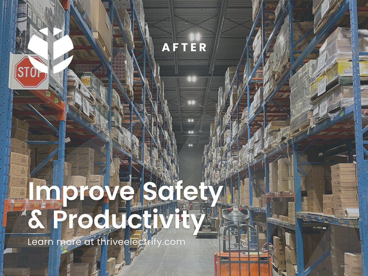 ThriveElectrify's tweet photo. Adequate aisle lighting reduces the risk of accidents, helps employees to find and identify items quickly, and can also prevent errors and mistakes in picking and packing. Contact Thrive for a LED Lighting Retrofit: https://t.co/f9c2cxt4D1
#WarehouseLighting #SafetyFirst https://t.co/T09qv02noU