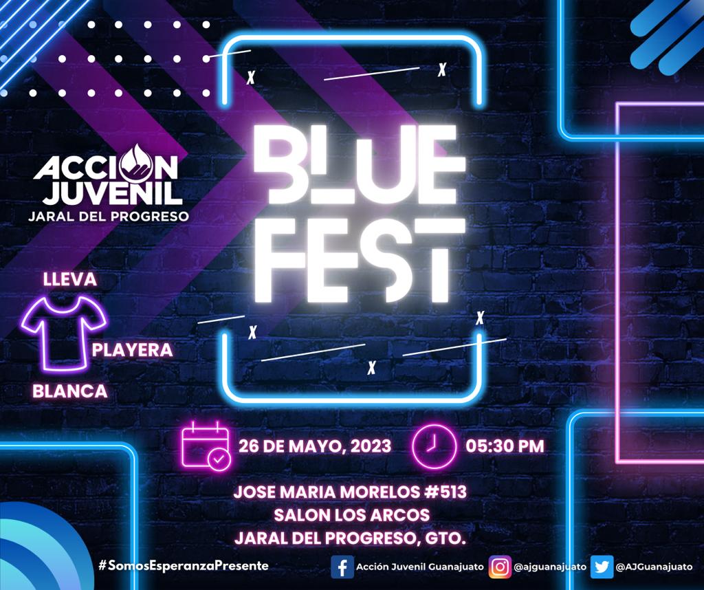 PANGuanajuato's tweet photo. Acción Juvenil de #JaralDelProgreso te invita a festejar el #DíaDelEstudiante con el #BlueFest, disfruta de muchas actividades y diversión. 🥳✌️
“No olvides llevar playera blanca”
@AJGuanajuato #PANGtoContigo https://t.co/KWrzLPHWfr