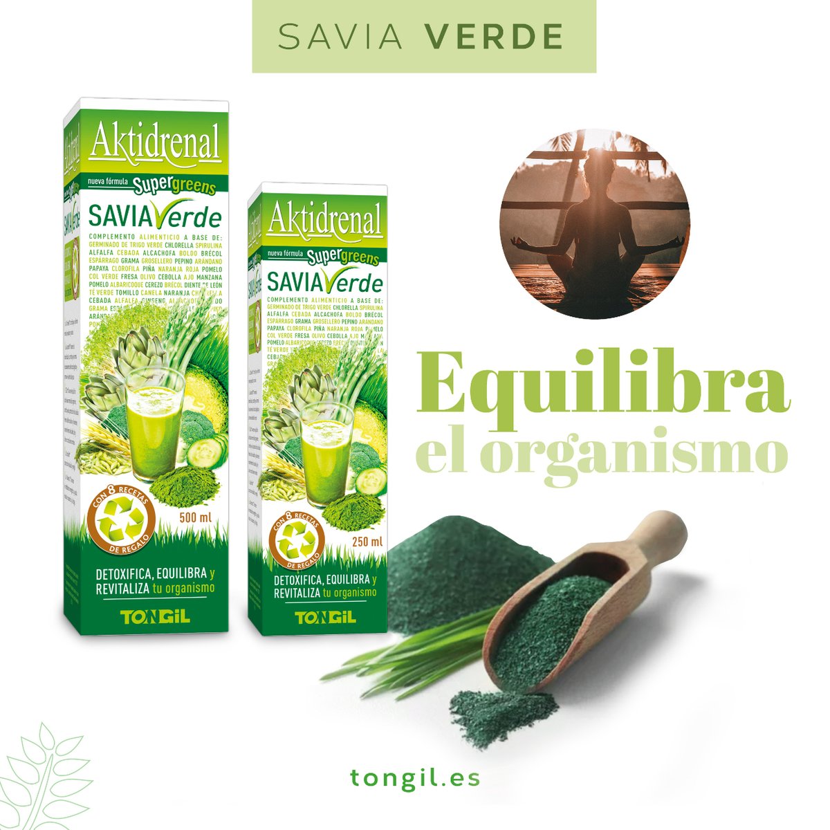 LAB_TONGIL's tweet photo. 🟢Savia verde equilibra el organismo 

#tongiltecuida #complementosnaturales #savias #bienestar #salud #recetas https://t.co/KGpdmF9jEp