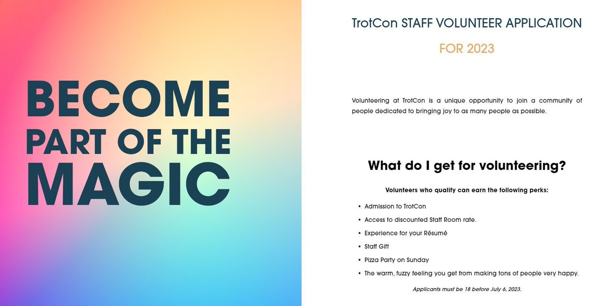 TrotCon's tweet photo. Still excitedly welcoming new members to the #TrotCon2023 fam!  

Volunteer applications in ALL fields still open in the link below~ 🐴🐴🐴🐴🐴

#trotcon | #mlp https://t.co/iXcpQywLlx
