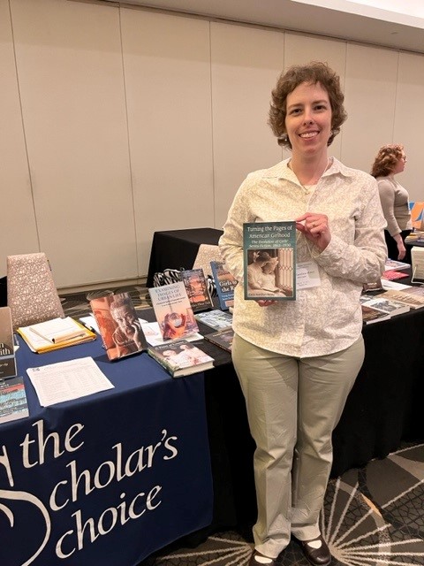 scholar_choice's tweet image. And here is Emily Hamilton-Honey with both of her books from our @AmLit_ALA  exhibit,  Girls to the Rescue and Turning the Pages of American Childhood, published by @McFarlandCoPub   #ala2023