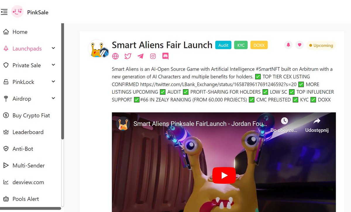 SmartAliensX's tweet photo. Pinksale Fair Launch for $SAS token is coming 👊

Start: 27.05.2023 14:00 UTC
Prepare your Ethereum on Arbitrum 👽

✅ KYC/AUDIT/DOXX
✅ Sushiswap DEX
✅ Listing Lbank Confirmed

https://t.co/wPegwrQcwU

@pinkecosystem https://t.co/NKdTvXZAVA
