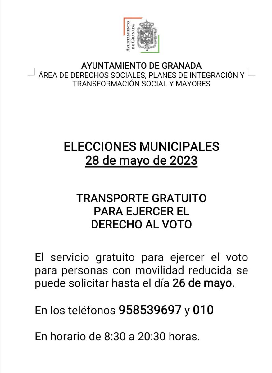 Información importante relativa al 28 de mayo con motivo de las elecciones municipales