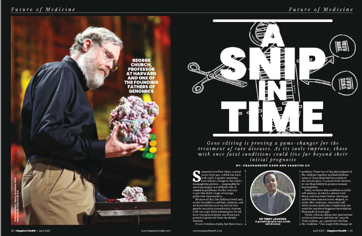 Subhaji95222084's tweet image. A bit late update, but I am happy to share my two cents covered by Happiest Health magazine, April 2023 issue discussed the emergence of CRISPR-based gene editing as a life-saving therapeutic option. 
#cancer #geneticdisease #neurodevelopmentaldisorder.