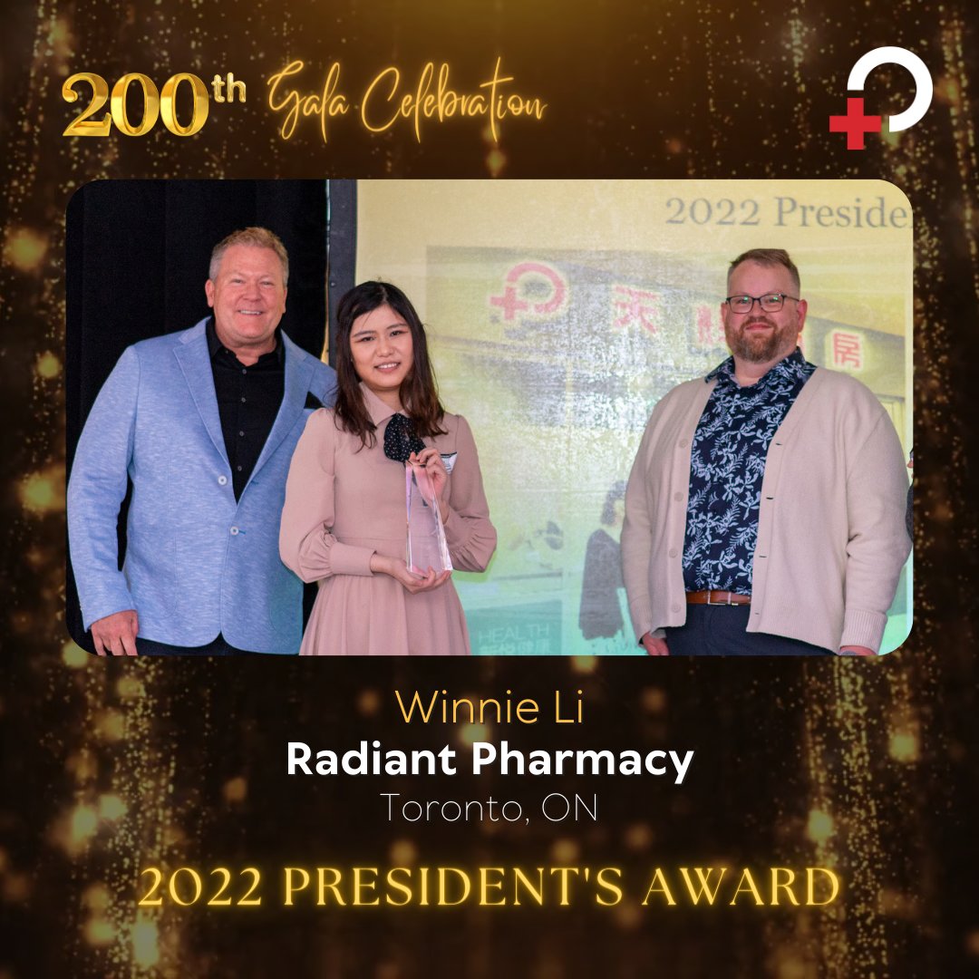 Our annual President’s Award recognizes a new pharmacy (within the past 18 months) that has stood out in providing innovative, patient-focused care, and supporting banner programs. Our 2022 winner is Radiant Pharmacy in Toronto, ON! Congratulations to Winnie Li! #Wholehealth200