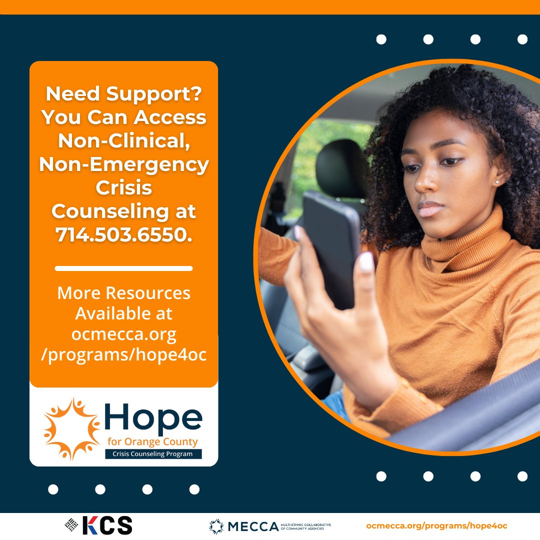 KCSHealthCenter's tweet photo. Need someone to talk to? Our crisis counselors can help with non-clinical, non-emergency counseling. Call 714.503.6550 for support. 

#ocmecca #hopefororangecounty #covid19resources  #orangecounty #kcshealthcenter https://t.co/Sd7OwQXKr0