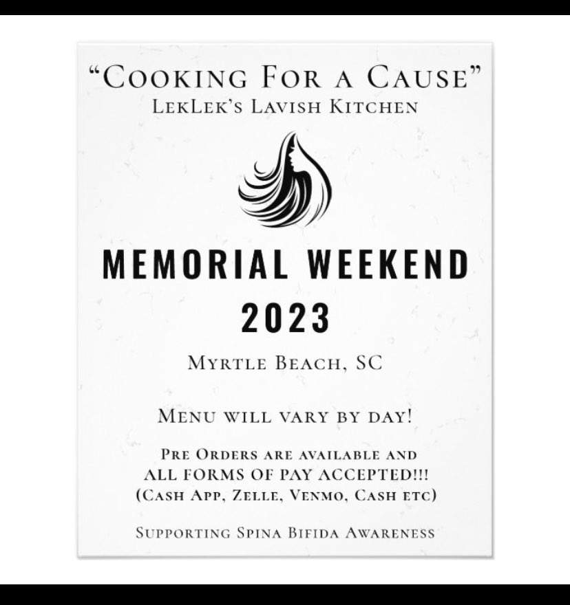 LekLek_513's tweet image. CASH APP: $MalikaWofford 👉🏽 ZELLE: Malika Wofford 👉🏽 VENMO: @Malika-Wofford
#CookingForACause 🤞🏽#SpinaBifidaAwareness 🚨
#MemorialWeekend2023 🤘🏽 #MyrtleBeachSC #BikeWeek2023 💃🏽 #SmallBusiness #BlackOwned ✊🏽 #SupportYoCity 🫡 #TheMarathonContinues 🏁