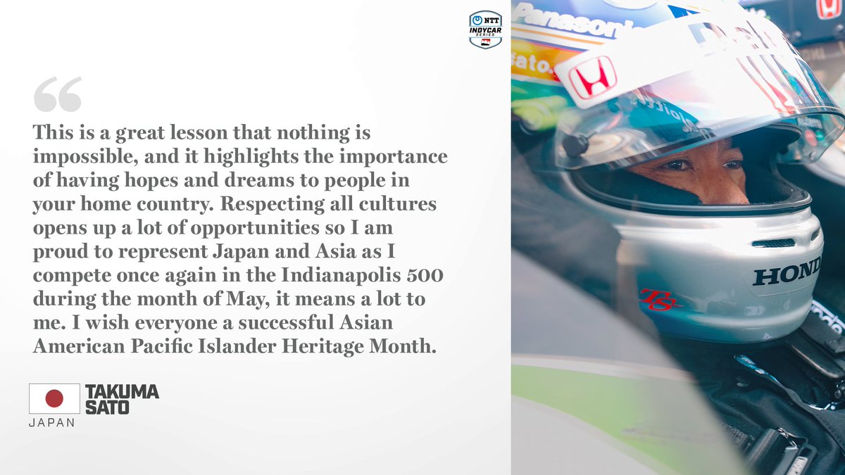 IndyCar's tweet image. It's time to celebrate Asian American &amp;amp; Pacific Islander Heritage Month.

@TakumaSatoRacer, @Danial_Frost and @Enaammotorsport share what it means to represent their heritage in #INDYCAR and #INDYNXT.