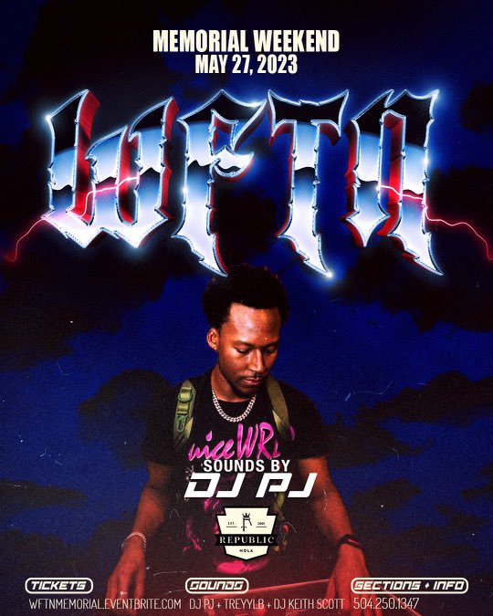 Pj_Wlkr's tweet image. Memorial weekend were going WILD🇺🇸

WFTN Grad Szn edition 🎓

Meet me at Republic this Saturday
Sounds by 🎧: @Pj_Wlkr + @Treyylbx3 + @djkeithscott 

Hosted by 🎤: @lookatWARREN &amp;amp; @DavantaS 

For tickets please Visit :  @geewillie @TopLevelExp @MarioAnthony__
