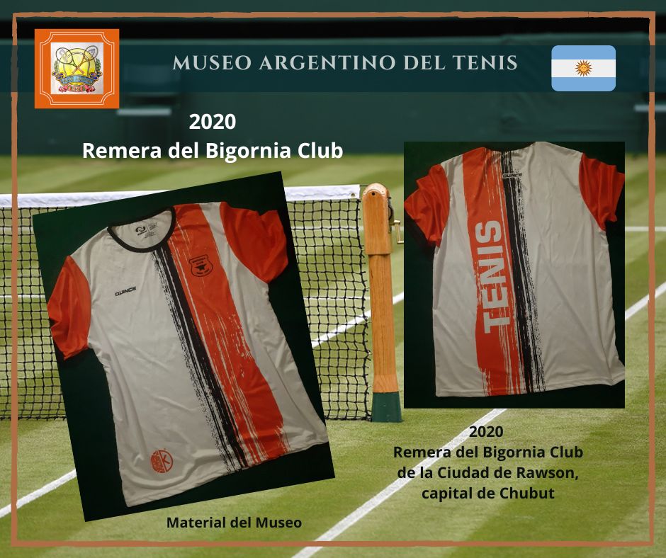 2020 Remera del Bigornia Club de Rawson.
Bigornia Club
#tennisplayer #tennis #tenisargentino #tennismemorabilia #MuseoVirtual #argentina #Trelew #BigorniaClub