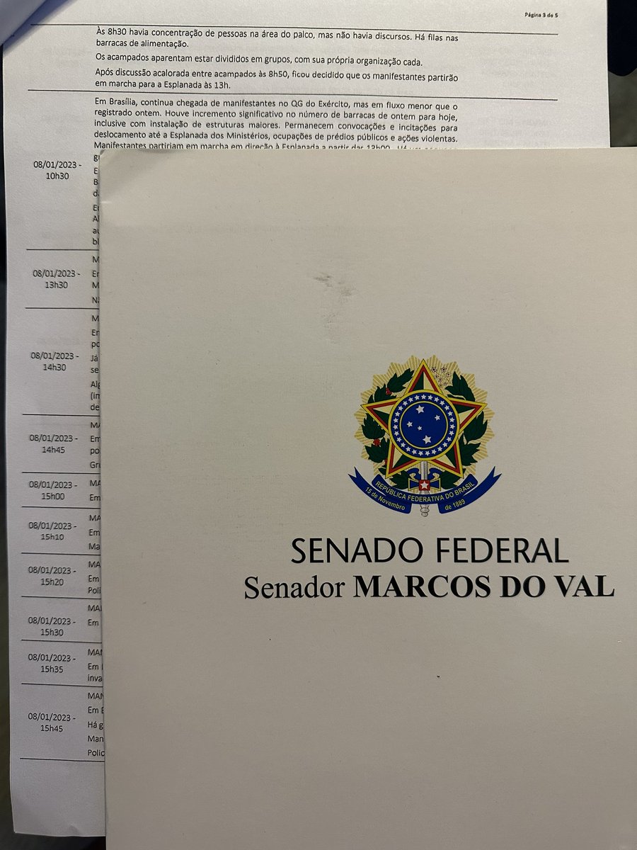 marcosdoval's tweet photo. Relatório da ABIN (Agência Brasileira de Inteligência). Além do Presidente Lula, Flávio Dino e do Gdias, o STF também sabia desde o dia 02, que haveria o ato antidemocrático e a destruição dos três poderes no dia 08 de janeiro! https://t.co/Ehzj6CvDJz