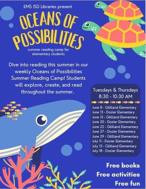 Summer reading opportunities start June 8th. See below for more info.