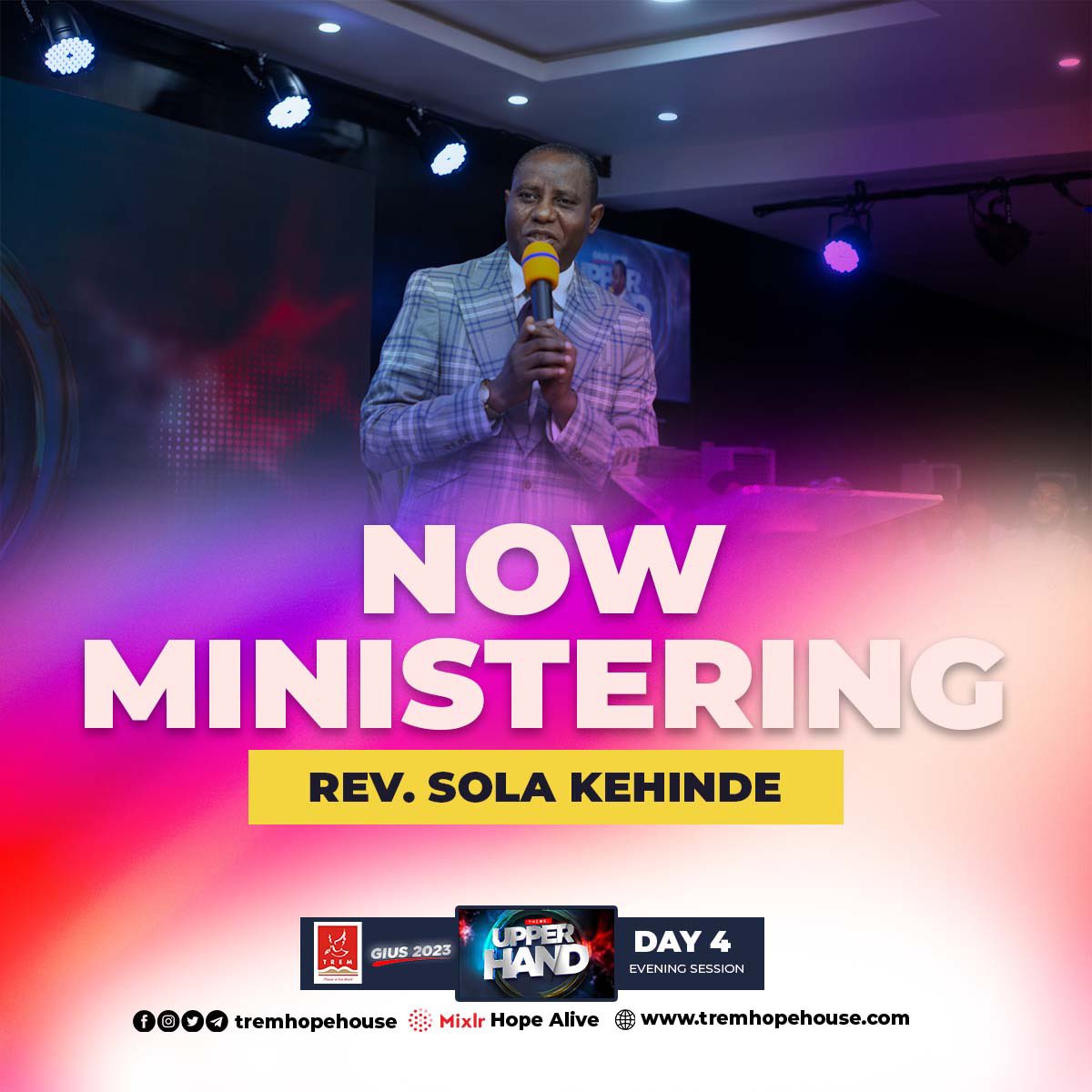 tremglorycenter's tweet image. MINISTERING NOW — REV. SOLA KEHINDE
DAY 4 EVENING SESSION🔥

*GIUS 23 DAY 4 EVENING SESSION. JOIN US WITH THIS LINKS* .....
 *FACEBOOK* 
facebook.com/TREMHopeHouse/…
 *MIXLR*
mixlr.com/hope-alive--2
#gius2023 #upperhand #trem #tremhopehouse #godsgreatness #churchconference #hopealive