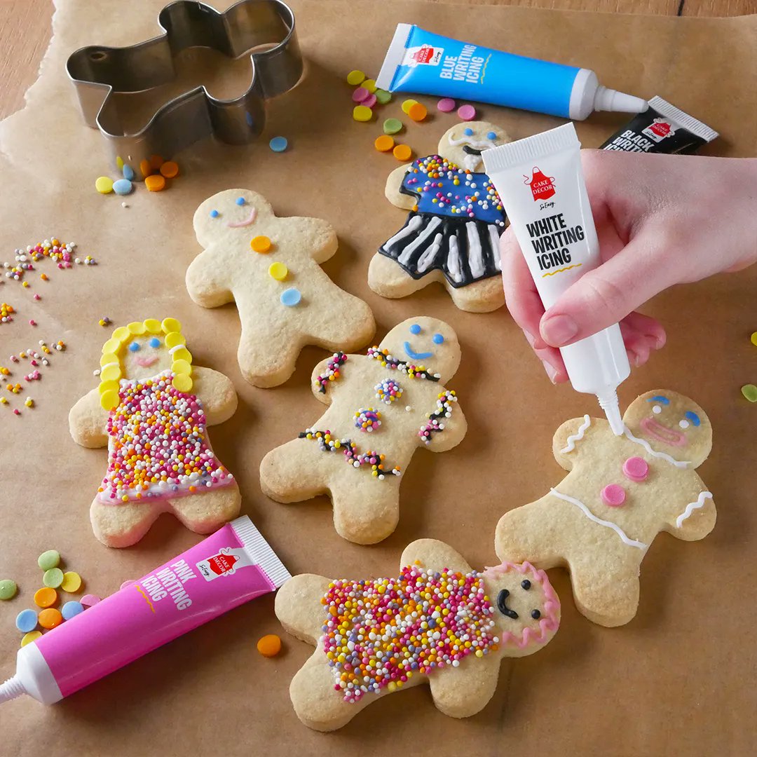 What better way to keep little hands busy than with a fun #baking activity! Bake up your #biscuits, grab a pack of our handy Coloured Writing #Icings and your favourite #sprinkles, and let them create these fun biscuit people 🍪😋