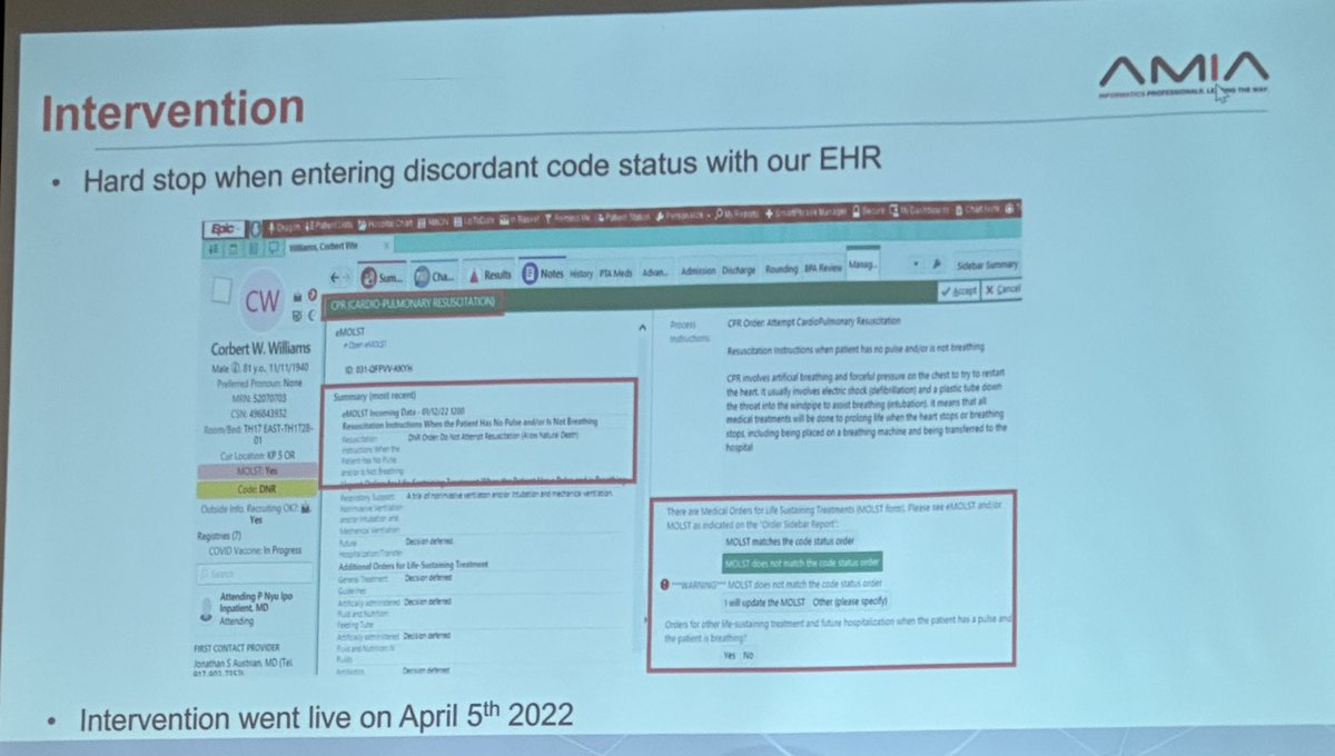 Paul Testa (@paultestamd) on Twitter photo First in the nation to integrate the #emolst respecting end of life patient wishes into the #EHR <a href="/nyulangone/">NYU Langone Health</a> + decision support with a 25% risk reduction of discordance between #DNR orders and #MOLST #CIC23 <a href="/AMIAinformatics/">AMIA</a> <a href="/Echakravartty/">Eesha Chakravartty</a> First in the nation to integrate the #emolst respecting end of life patient wishes into the #EHR <a href="/nyulangone/">NYU Langone Health</a> + decision support with a 25% risk reduction of discordance between #DNR orders and #MOLST #CIC23 <a href="/AMIAinformatics/">AMIA</a> <a href="/Echakravartty/">Eesha Chakravartty</a>