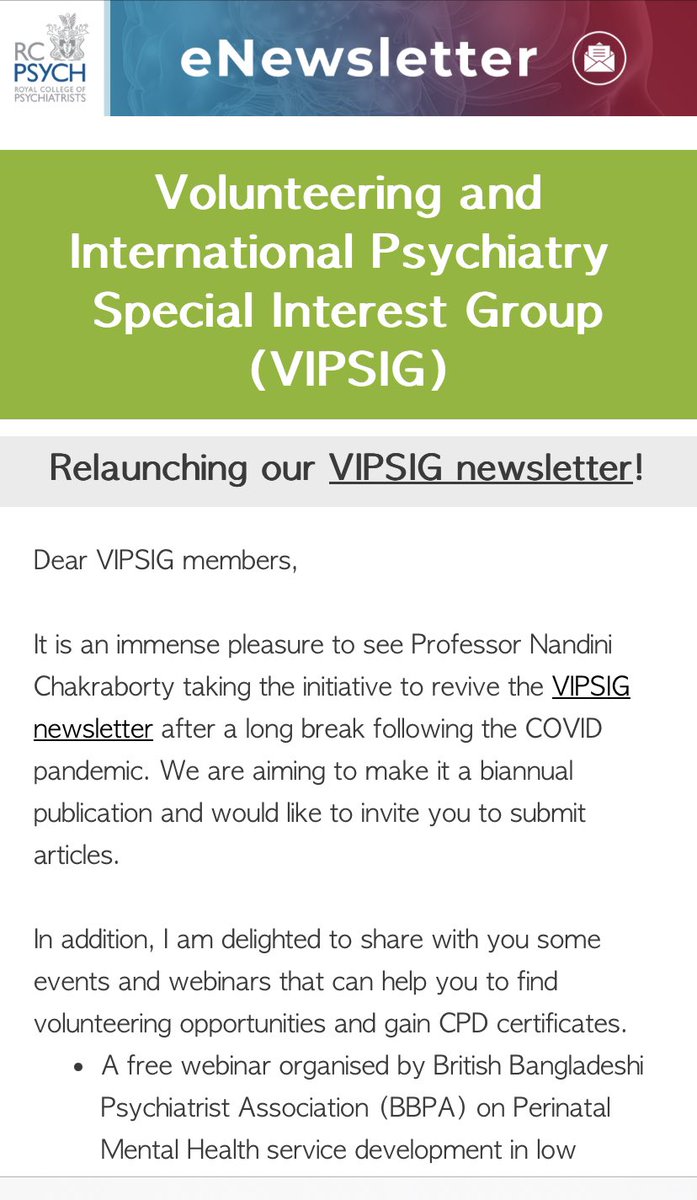 #VIpSIG relaunching newsletter. Please read 👉🏻tinyurl.com/VIpSIG-newslet…. Submit ur article <a href="/DrNandiniC/">NANDINI CHAKRABORTY</a> <a href="/DrLadeSmith/">Lade Smith CBE</a> <a href="/Prof_TGSchulze/">Prof. Thomas G. Schulze 🎗INDEPENDENT Libertarian</a> <a href="/santosh_k2021/">Santosh Kumar</a> <a href="/sfarooqlrh/">Saeed Farooq</a> <a href="/SaimaNiaz8/">Dr Saima Niaz</a> <a href="/MudholkarDr/">Dr Santosh Mudholkar</a> @erinpsychdoc <a href="/WendLeadbeater/">Wendy Leadbeater</a> @DrKateLovett <a href="/Fabida3/">Dr Fabida Aria</a> <a href="/subodhdave1/">Subodh Dave ☘️🌻🌞 Humanising Medicine</a> <a href="/UNVolunteers/">UN Volunteers</a> <a href="/aluzri1/">Mohammed Al-Uzri</a> <a href="/RaoMala/">Mala Rao</a>