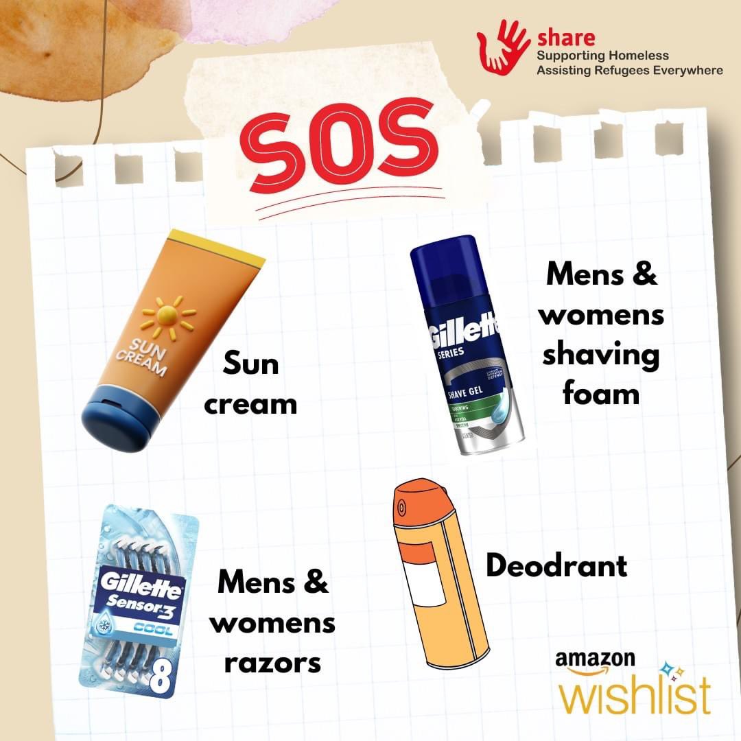 We have run out of some essential items at our day centre. If you are able to help at all we are in desperate need of:

❤️ Shaving foam
❤️ Deodorant
❤️ Razors
❤️ Sun cream
❤️ Baseball hats

SHARE 𝗔𝗺𝗮𝘇𝗼𝗻 𝗪𝗶𝘀𝗵 𝗟𝗶𝘀𝘁:
amazon.co.uk/hz/wishlist/ls…