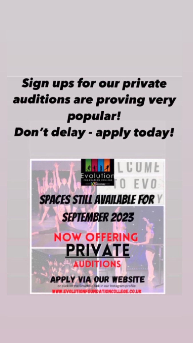 EvolutionFndCol's tweet image. We still have a few remaining spaces for this September so are still able to offer private auditions! 💚❤️💙🧡