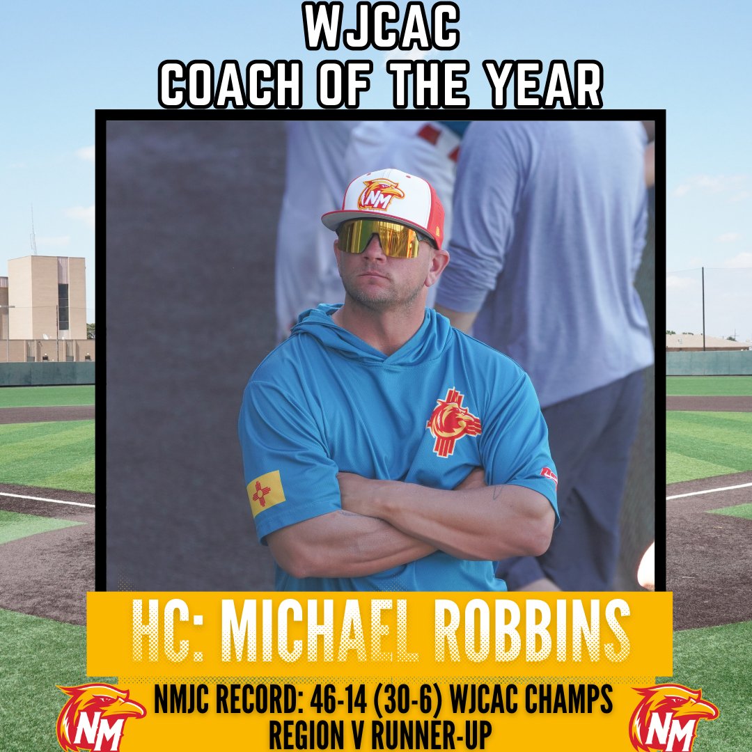 NMJCTbirds's tweet photo. Postseason baseball awards have been released for the WJCAC.

HC Michael Robbins was named WJCAC Coach of the Year for the second straight year and SS Brent Iredale was named WJCAC MVP.

NMJC had five players All-Region V, six All-Conference, and nine WJCAC honorable mention! https://t.co/HwTjKgq8y5