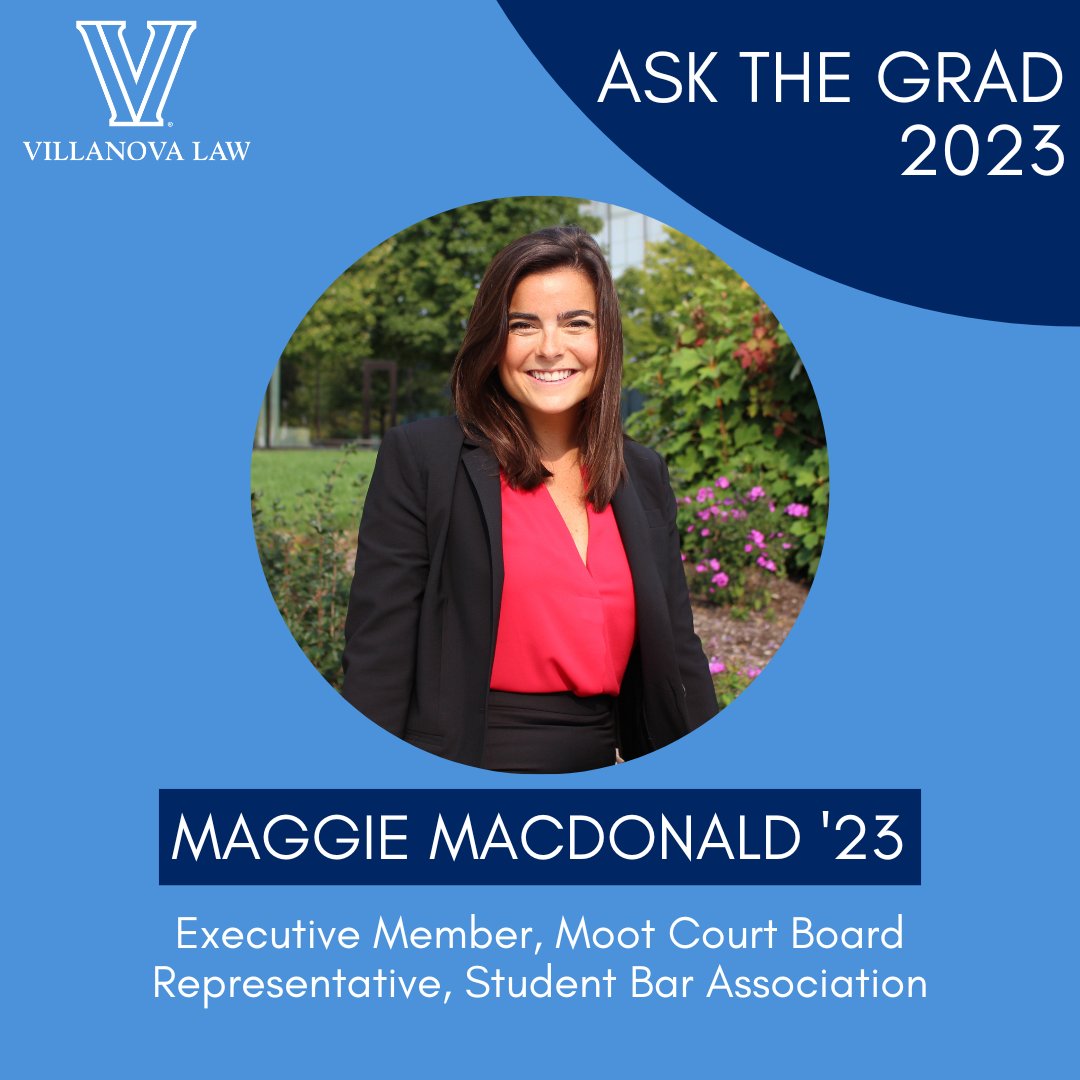 Villanova_Law's tweet photo. "I will miss walking into the building every day & being excited to be around my peers, professors and community members." We're wrapping up this year's #AsktheGrad with Maggie MacDonald ’23, sharing what she'll miss most about #VillanovaLaw #NovaGrad2023 https://t.co/OkVMTsfl3s https://t.co/1awymsklyR