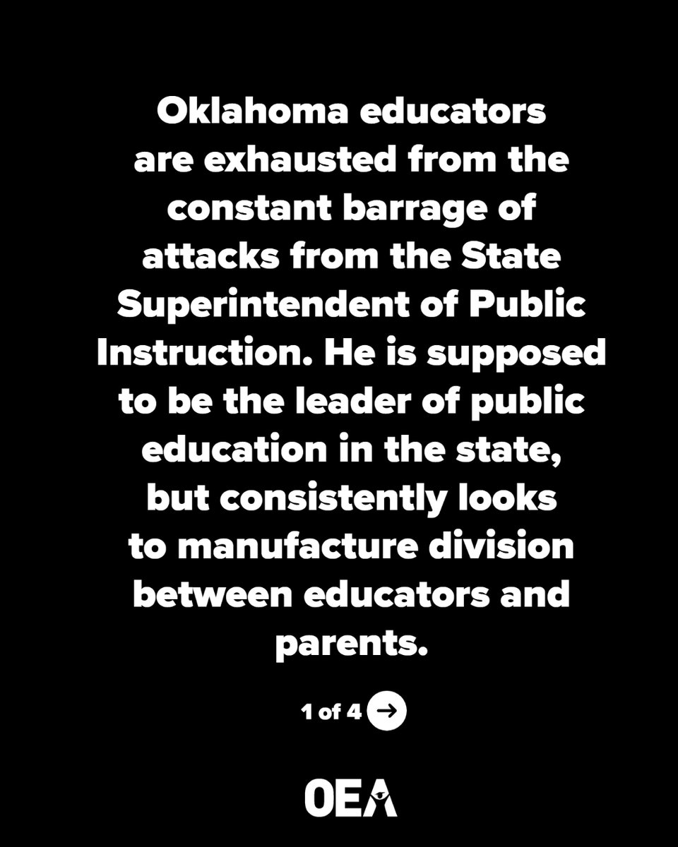 okea's tweet photo. OEA responds to more dangerous rhetoric from the State Superintendent of Public Instruction. #oklaed https://t.co/mU63aYyuL8