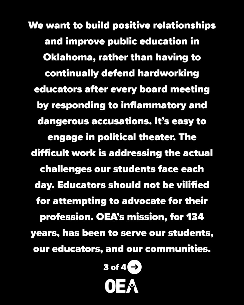 okea's tweet photo. OEA responds to more dangerous rhetoric from the State Superintendent of Public Instruction. #oklaed https://t.co/mU63aYyuL8