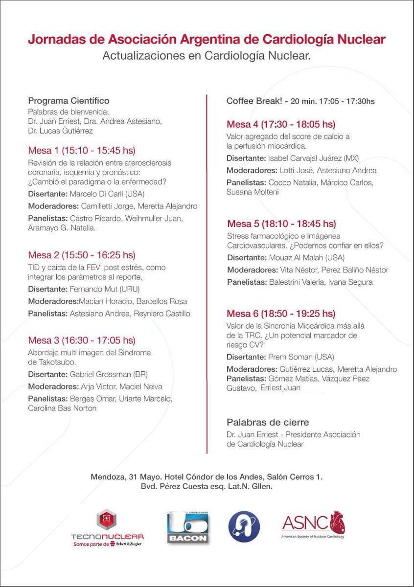📢 El 31 de Mayo en #Mendoza 🇦🇷
Los mas grandes referentes en #EnfermedadCoronaria 
#Thinkpet #ISCHEMIA 
#Minoca #inoca
🎤Dr <a href="/mdicarli/">Marcelo Di Carli</a> 🇺🇲 
<a href="/alexandersoneri/">Erick Alexanderson R</a> y <a href="/estelais/">Dra. Isabel Carvajal.</a> 🇲🇽
<a href="/FernandoMut/">Fernando Mut</a> 🇺🇾
<a href="/almallahmo/">Mouaz Al-Mallah, M.D MSc</a> 🇺🇲
<a href="/premsoman123/">Prem Soman</a> 🇺🇲
<a href="/juanerriest/">Erriest Juan</a>
<a href="/ctinocomesquita/">Claudio Tinoco Mesquita</a> 
<a href="/MyASNC/">ASNC Society</a> 
<a href="/SACnuclear/">Consejo De Cardiologia Nuclear - SAC</a> 
<a href="/SAC_54/">Sociedad Argentina de Cardiología</a>