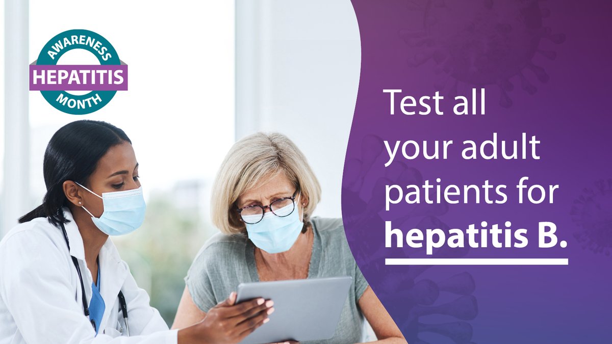 Are you testing all of your adult patients for #HepatitisB? This #HepatitisAwarenessMonth, check out and share <a href="/CDCgov/">CDC</a>’s NEW #HepB screening and testing recommendations. Learn more: bit.ly/3L1m8bf