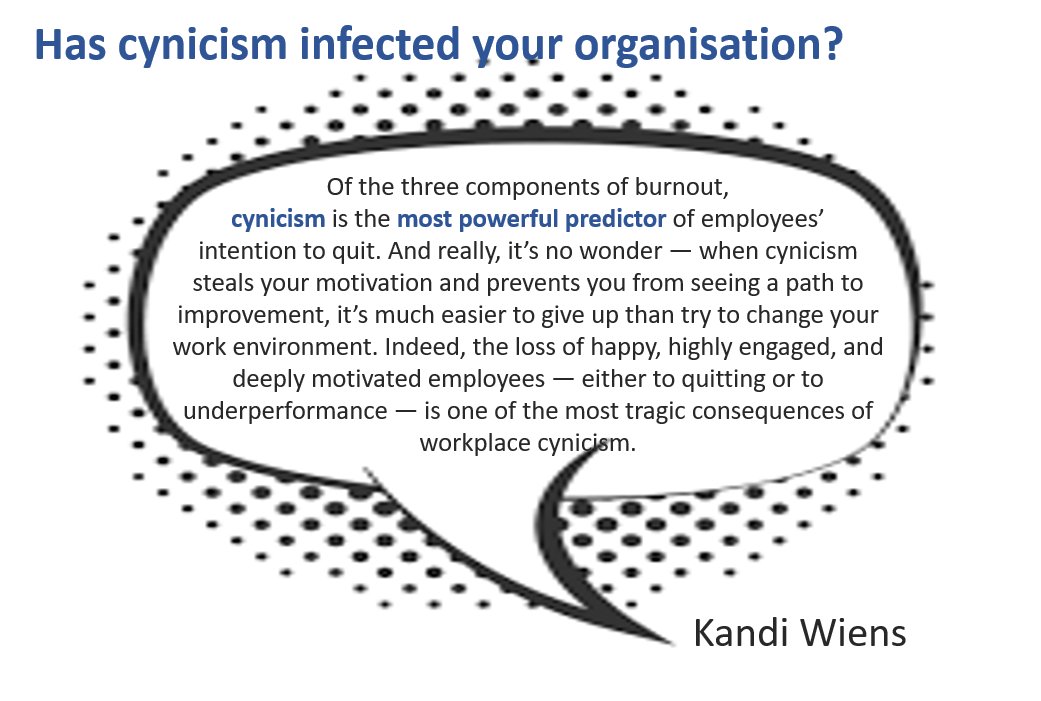Workplace cynicism is one of the major but least-understood aspects of burnout. Cynicism isn’t due to some character flaw or being a “glass-half-empty” person. It originates from the workplace, not the individual. 8 ways to build a positive, rather than cynical, culture: 1)
