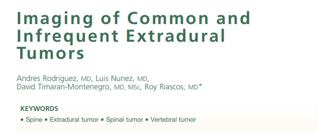 Luis Carlos Nuñez (@lnunezmd) on Twitter photo Hot off the press! Check out our work discussing Extradural Tumors of the Spine. neuroimaging.theclinics.com/article/S1052-…
Glad to be part of this fantastic team! #NeuroRad
<a href="/UTHradiology/">UTHealth Houston Radiology</a> <a href="/radEology/">Rad-E-ology</a> <a href="/RoyRiascosMD/">Roy Riascos MD, MBA, FACR</a> <a href="/afr100/">Andres Felipe Rodriguez</a> Hot off the press! Check out our work discussing Extradural Tumors of the Spine. neuroimaging.theclinics.com/article/S1052-…
Glad to be part of this fantastic team! #NeuroRad
<a href="/UTHradiology/">UTHealth Houston Radiology</a> <a href="/radEology/">Rad-E-ology</a> <a href="/RoyRiascosMD/">Roy Riascos MD, MBA, FACR</a> <a href="/afr100/">Andres Felipe Rodriguez</a>