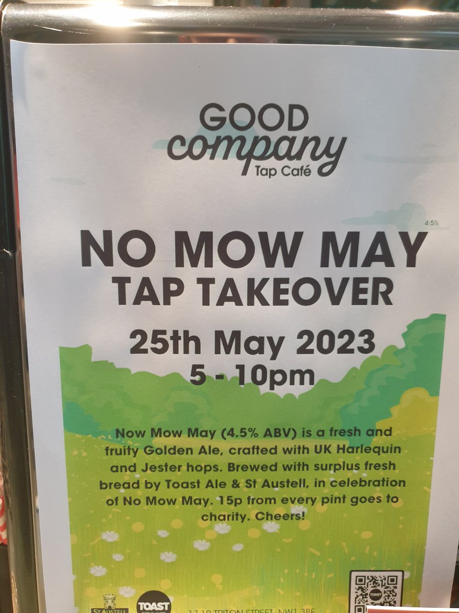 robthefoodie's tweet photo. Refreshingly fruity new summer beer from @toastale on cask NOW at Good Company, Regents Place, 17-19 Triton Street, London
Come on down before it's gone & support #sustainability & @bcorpuk businesses!
#CraftBeer #goldenale #beer #nomowmay #sustainabilitymatters #craftbeertime https://t.co/URB1GAacUi
