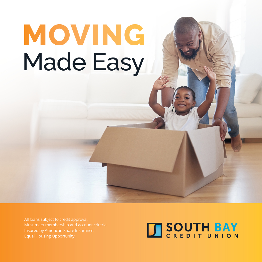 May is peak moving season!🚚💨 At South Bay Credit Union, we can help make your move less stressful by providing flexible financing options. Contact us today! southbaycu.com 💳💰 #MovingSeason #FinancingOptions #SouthBayCU